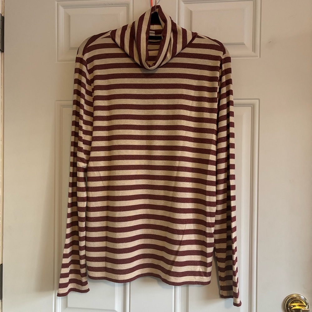 ❤️2/$15 or 3/$21❤️Loft Horizontal Striped Metallic L/S Turtleneck Top, Size XL
